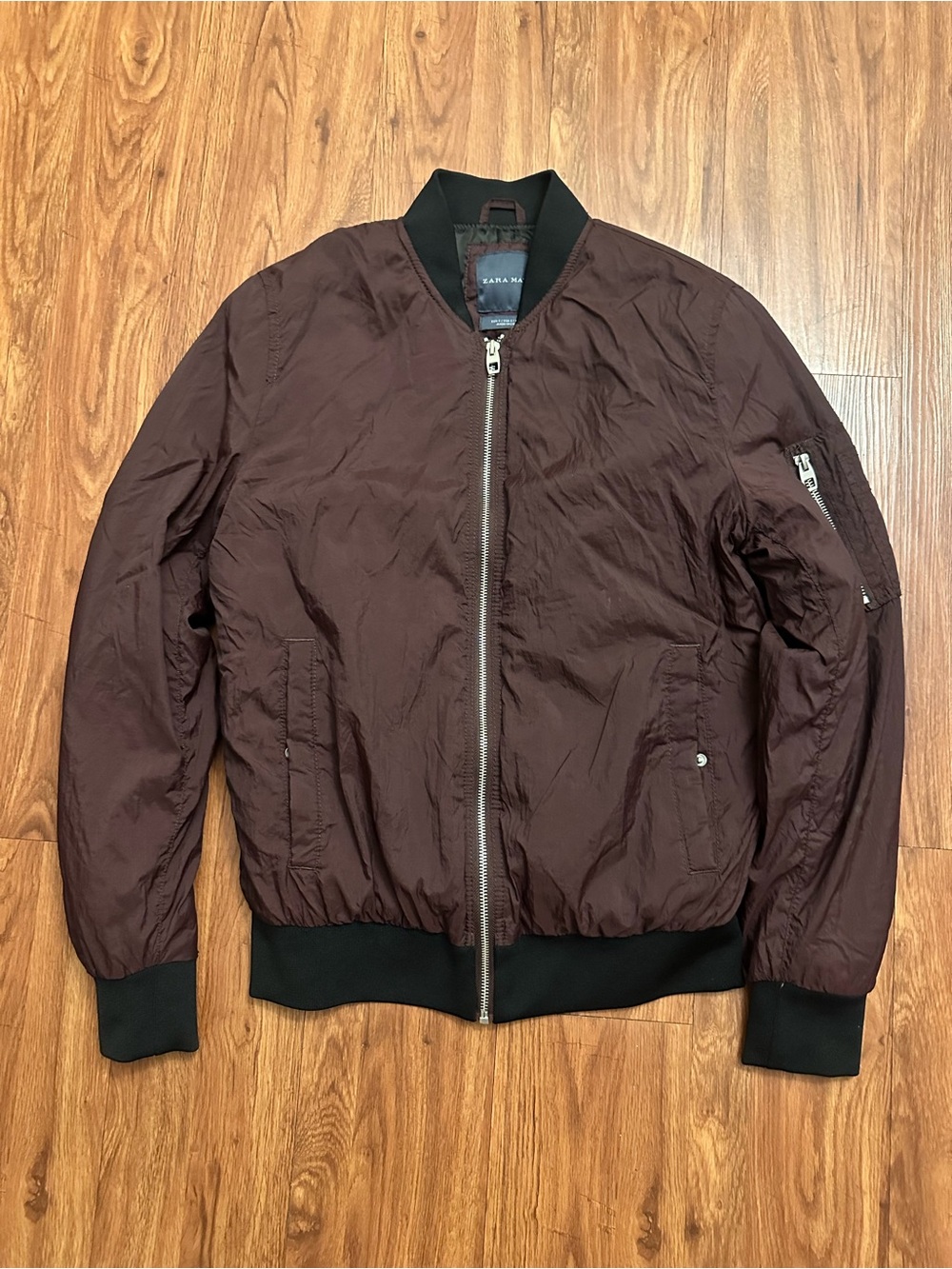 Zara Wine Bomber Jacket with Black Trim